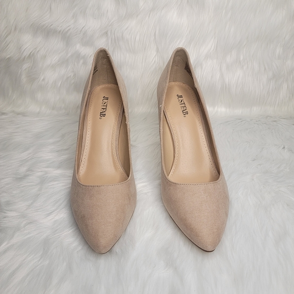Nude suede pointed toe heels. - Picture 2 of 8
